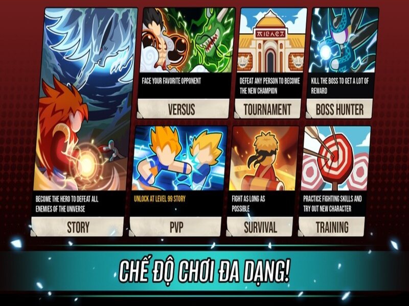 Hack Chiến Binh Đa Vũ Trụ Đại Chiến sở hữu 7 chế độ chơi đa dạng