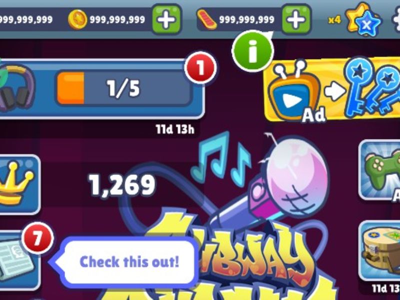 Vô hạn tiền và chìa khóa trong Subway Surfers