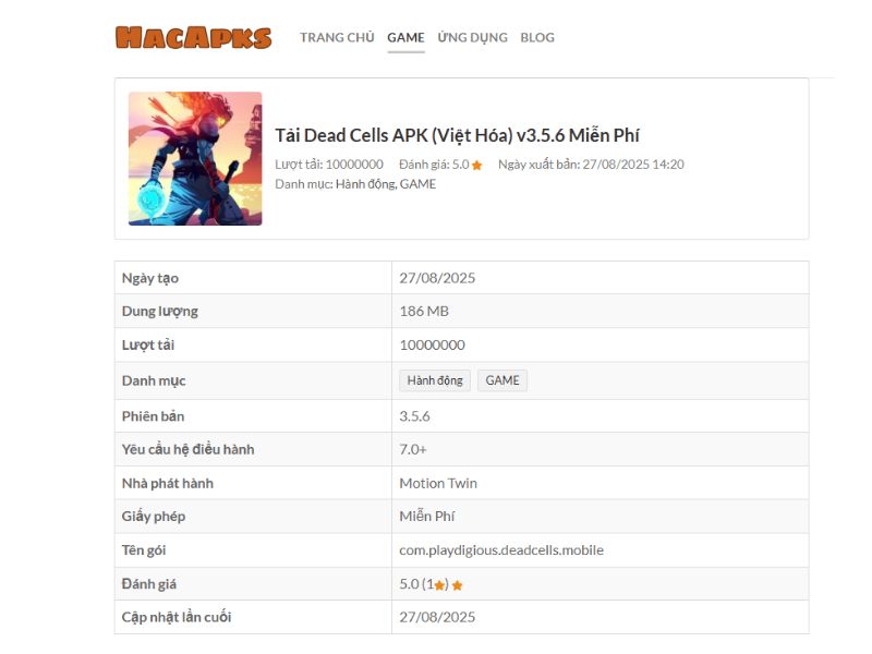 Hướng Dẫn Tải Dead Cells APK Việt Hóa Tại HACAPKS