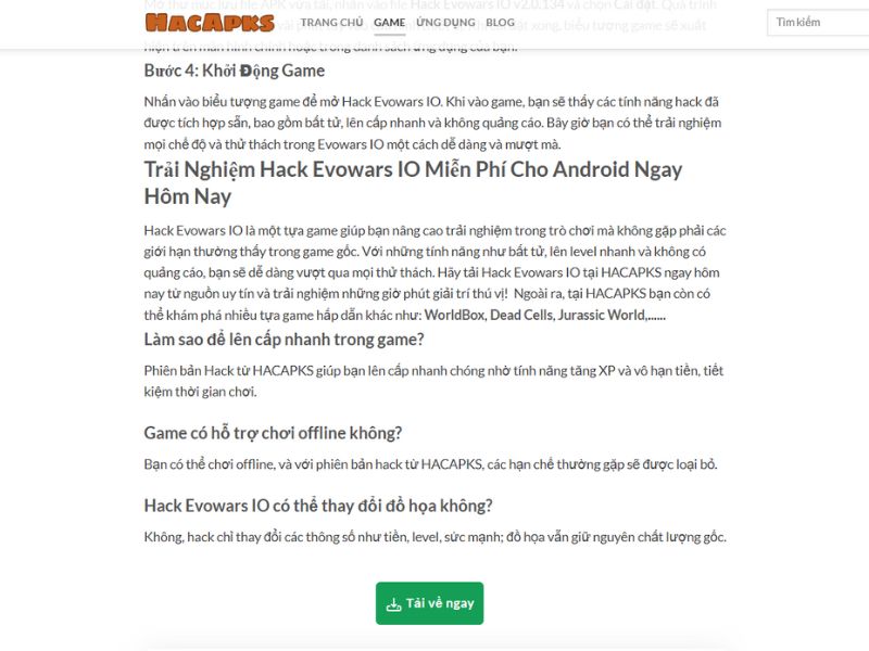 Hướng Dẫn Tải Hack Evowars IO 