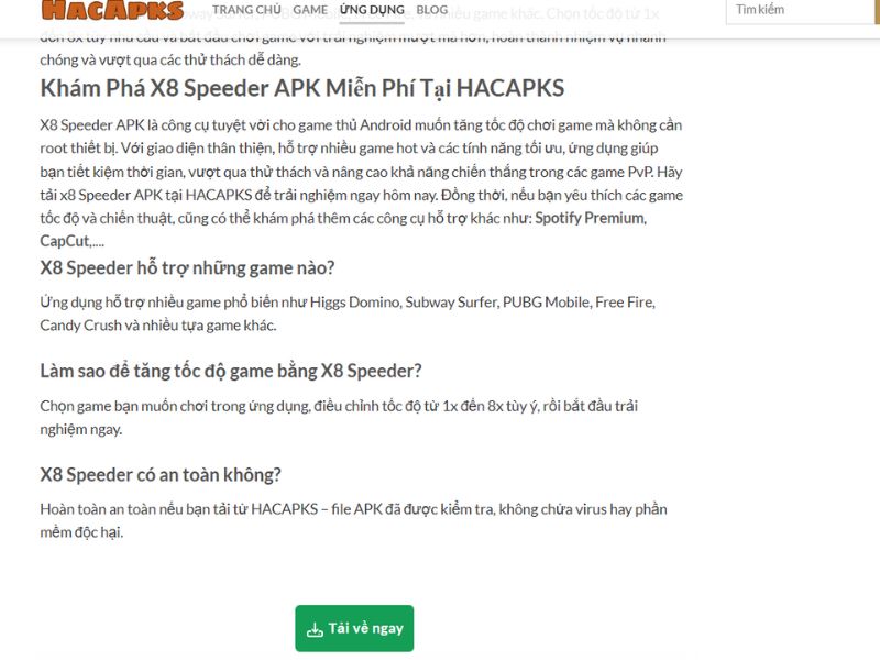 Các Bước Tải X8 Speeder APK Tại HACAPKS