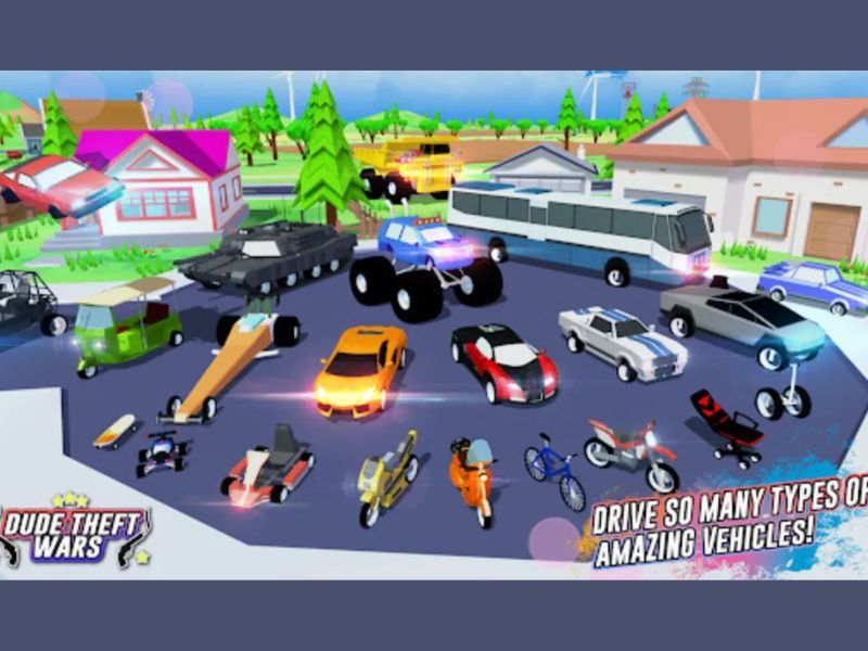 Xe và vũ khí cực phong phú trong Hack Dude Theft Wars