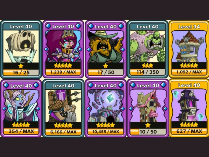 Bộ thẻ chiến binh phong phú trong Hack Tower Conquest