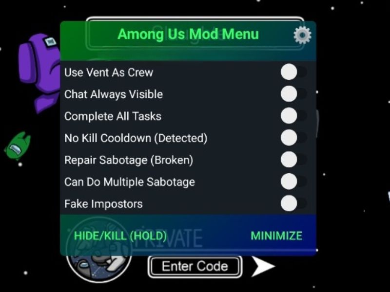 Tính Năng MOD Menu Trong Hack Among Us