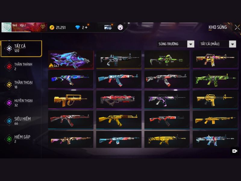 Kho vũ khí đa dạng trong Hack Free Fire